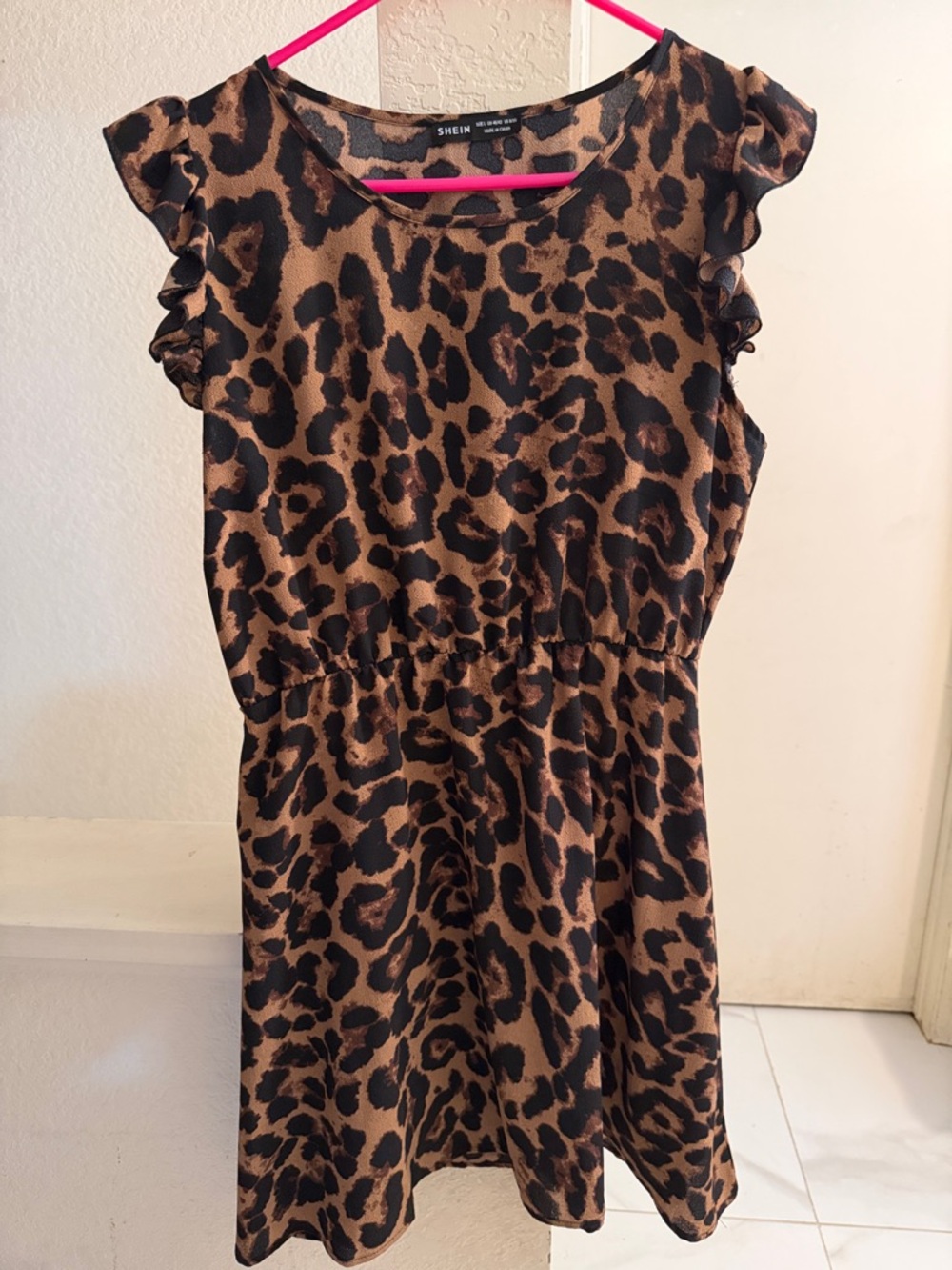 SHEIN Leopard Print Flutter Sleeve Dress - Brown & Black